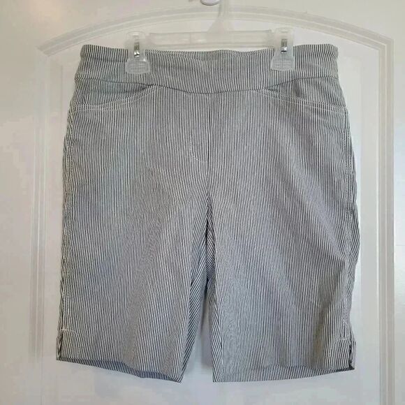 Hilary Radley Women's Black/White Stripe Rayon/Spandex Bermuda Shorts - Picture 7 of 14